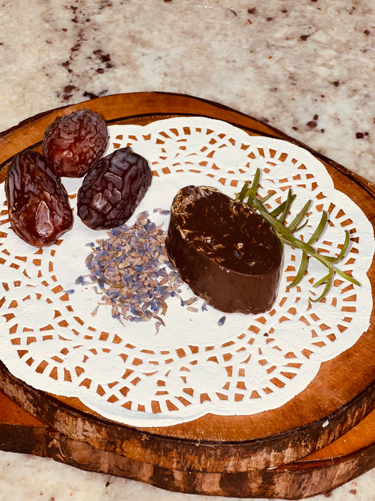 Rosemary, lavender chocolate coated date