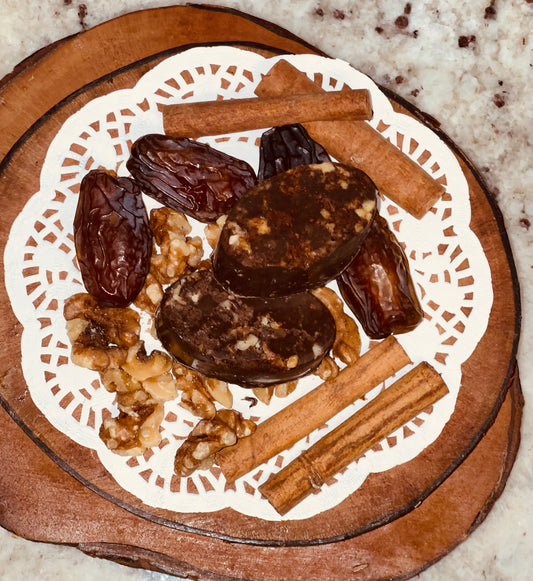 Walnut cinnamon chocolate coated dates
